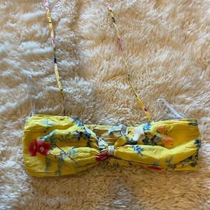 Pre-owned LOVERS+FRIENDS Flowers Yellow Brooke Pleated Bralette Top Size…